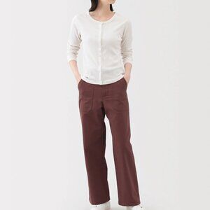 MUJI Women's Herringbone Trousers Burgundy Size S